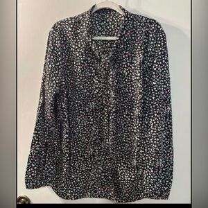 Simply Be Black Print Button-Down Shirt with Pink Accents Size 18